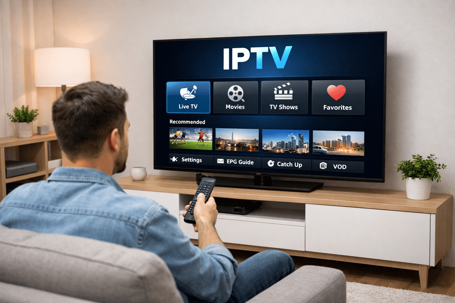 Guide IPTV Smart TV affiché sur écran télévision connectée